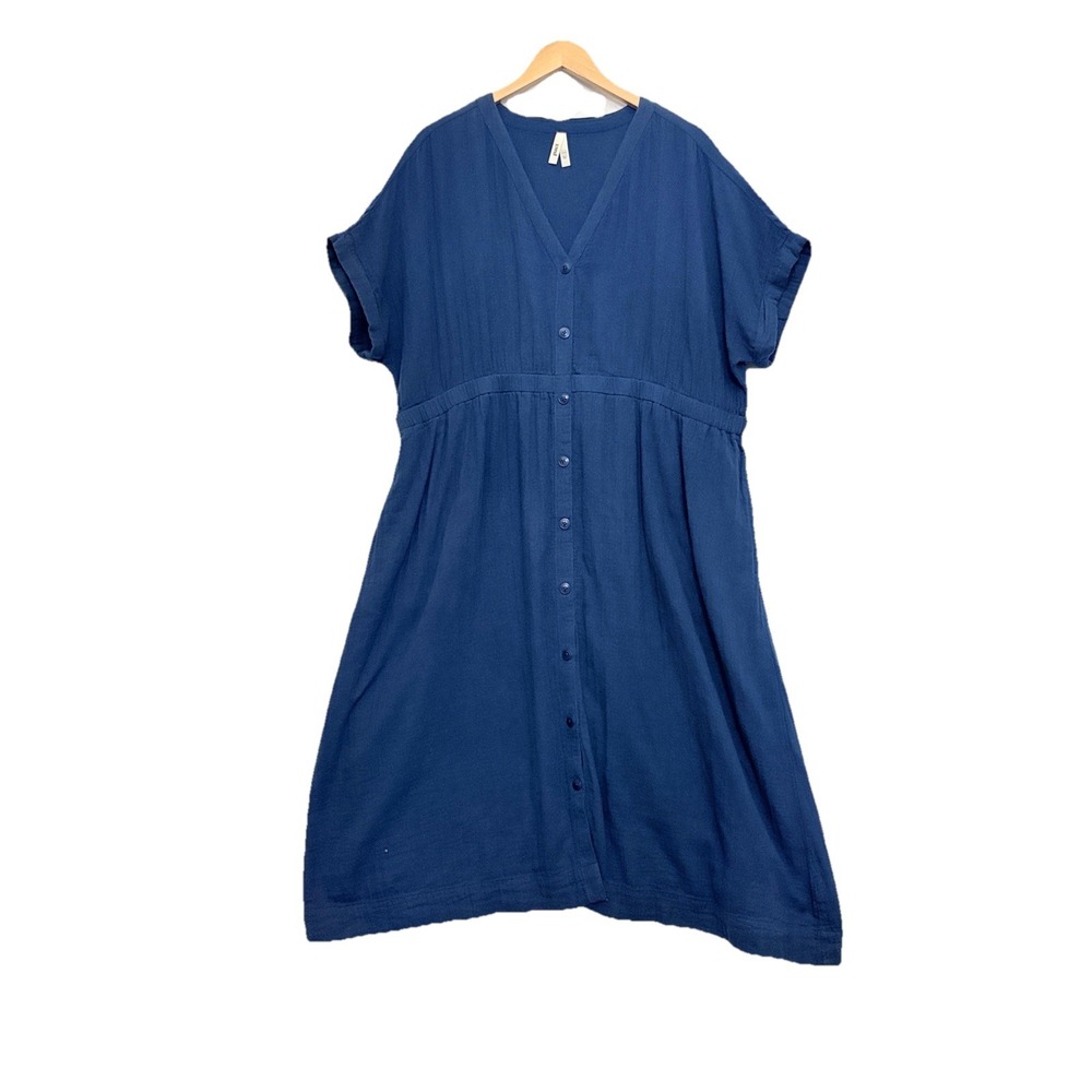 Pact Women's Coastal Double Gauze Shirt Dress Size XXXL Navy Beach Coastal 3X - Picture 2 of 9